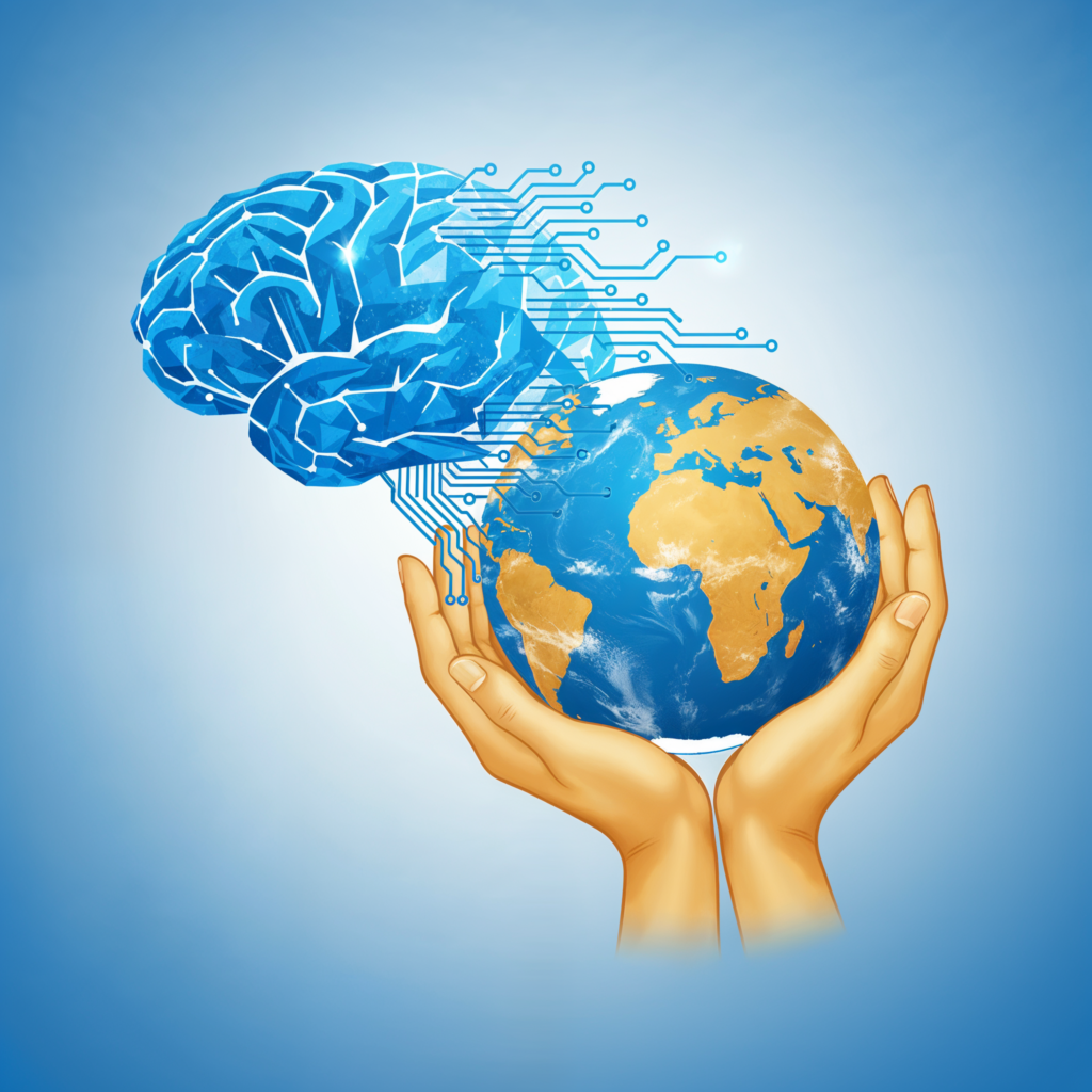 AI and humanitarian aid collaboration illustration