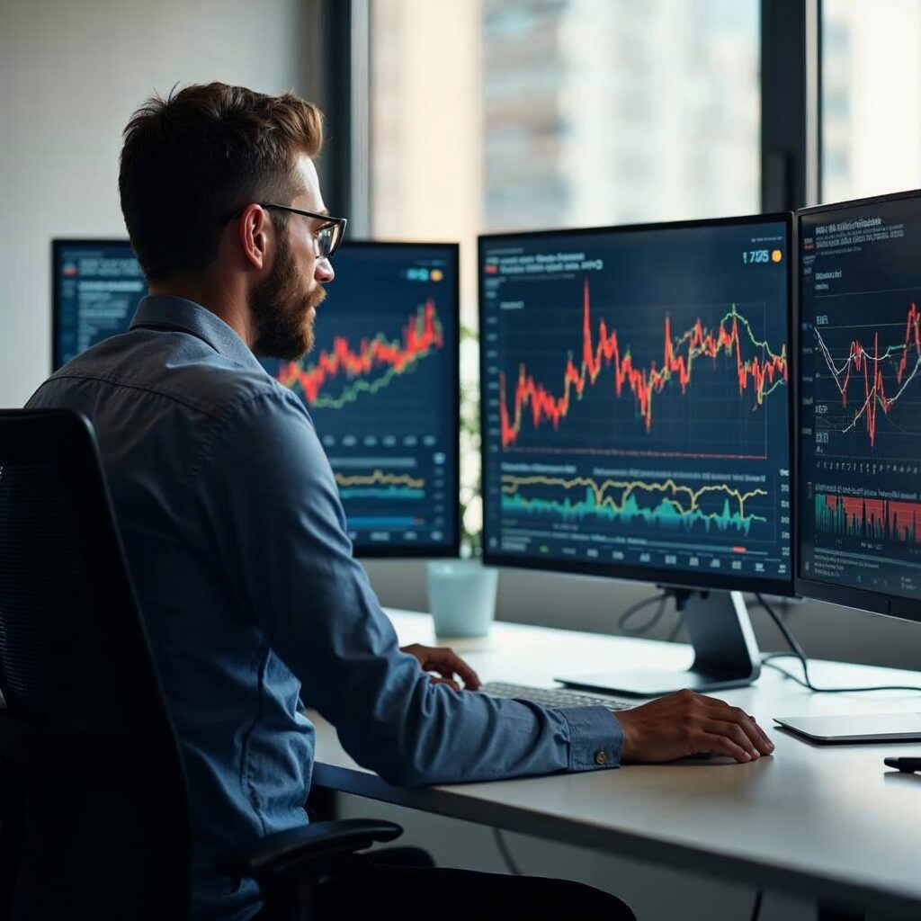 SEO Analyst analysiert Google Such-Ranking-Volatilität mit Datenvisualisierungen
